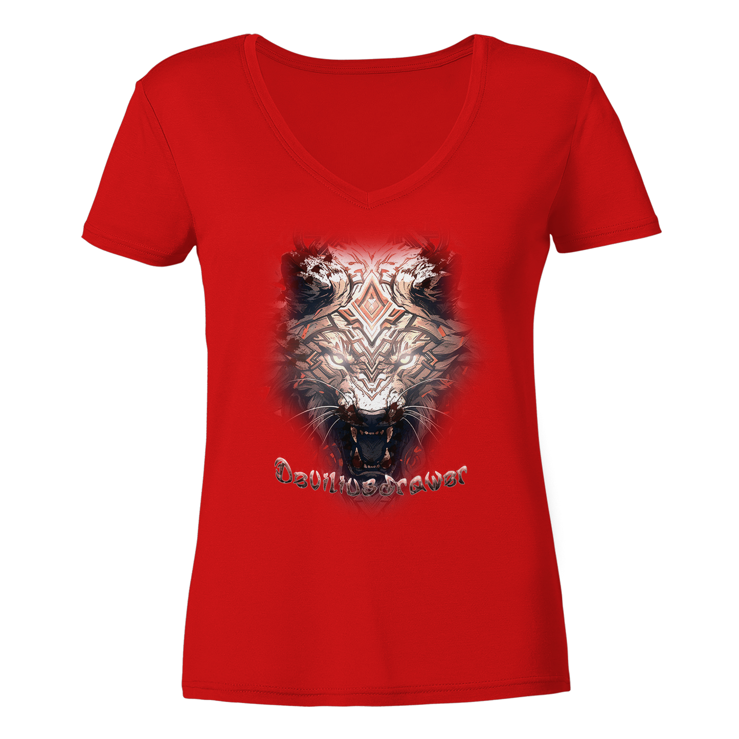 Deviliusdrawer Gold Metal Tiger - Ladies V-Neck Shirt