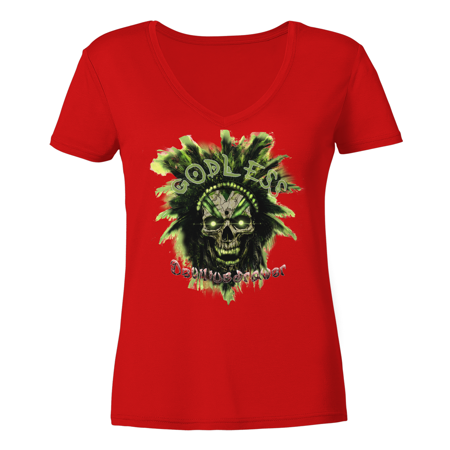 Deviliusdrawer Godless Skull - Ladies V-Neck Shirt