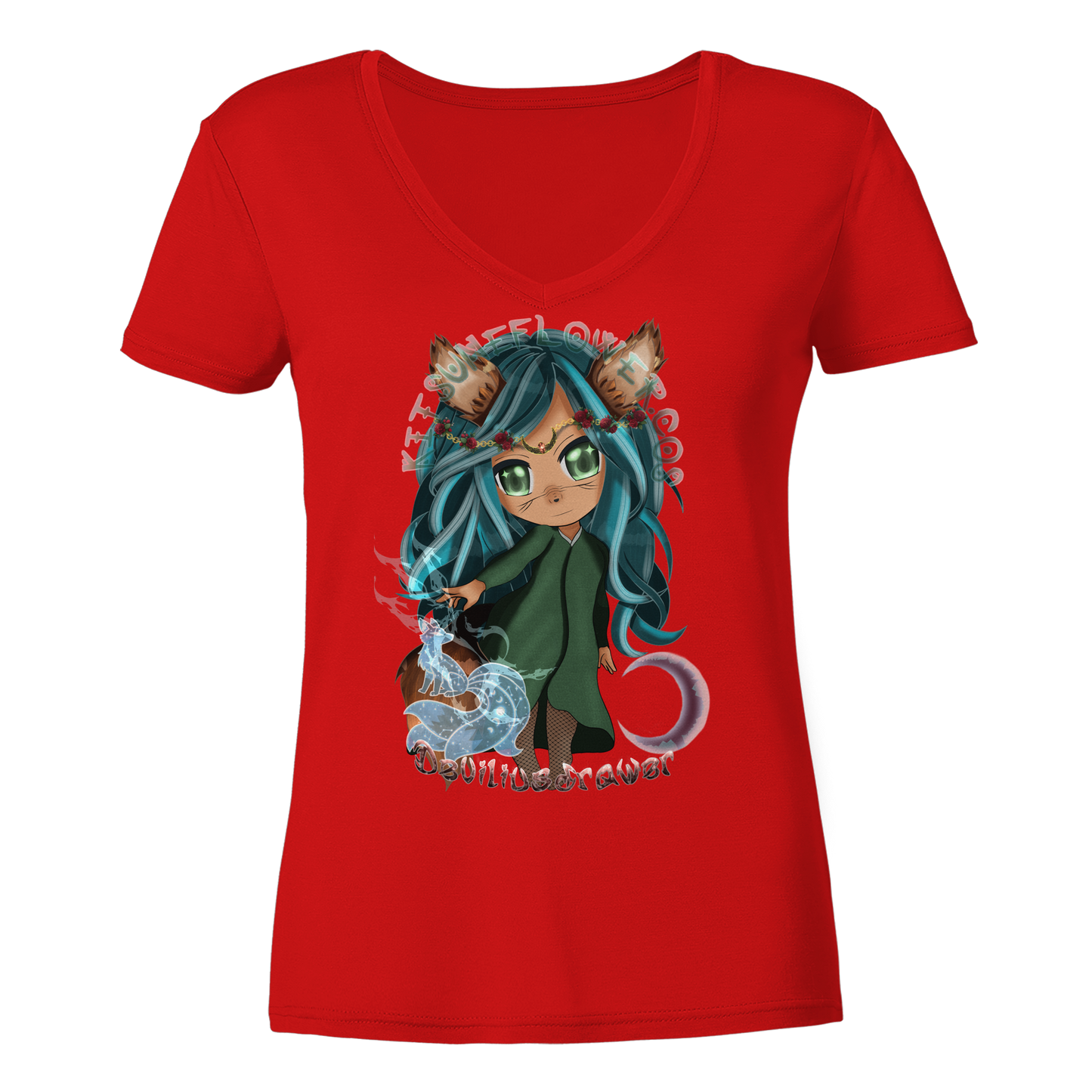 Deviliusdrawer Kitsuneflower - Ladies V-Neck Shirt