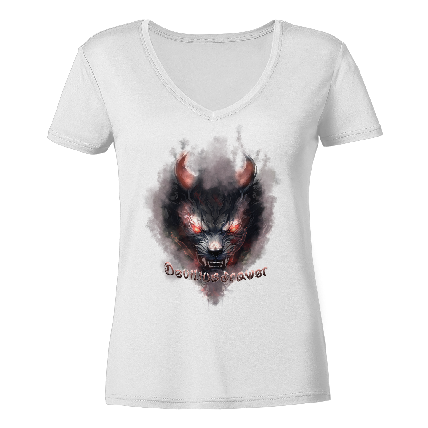 Deviliusdrawer Red Smoked Cat - Ladies V-Neck Shirt