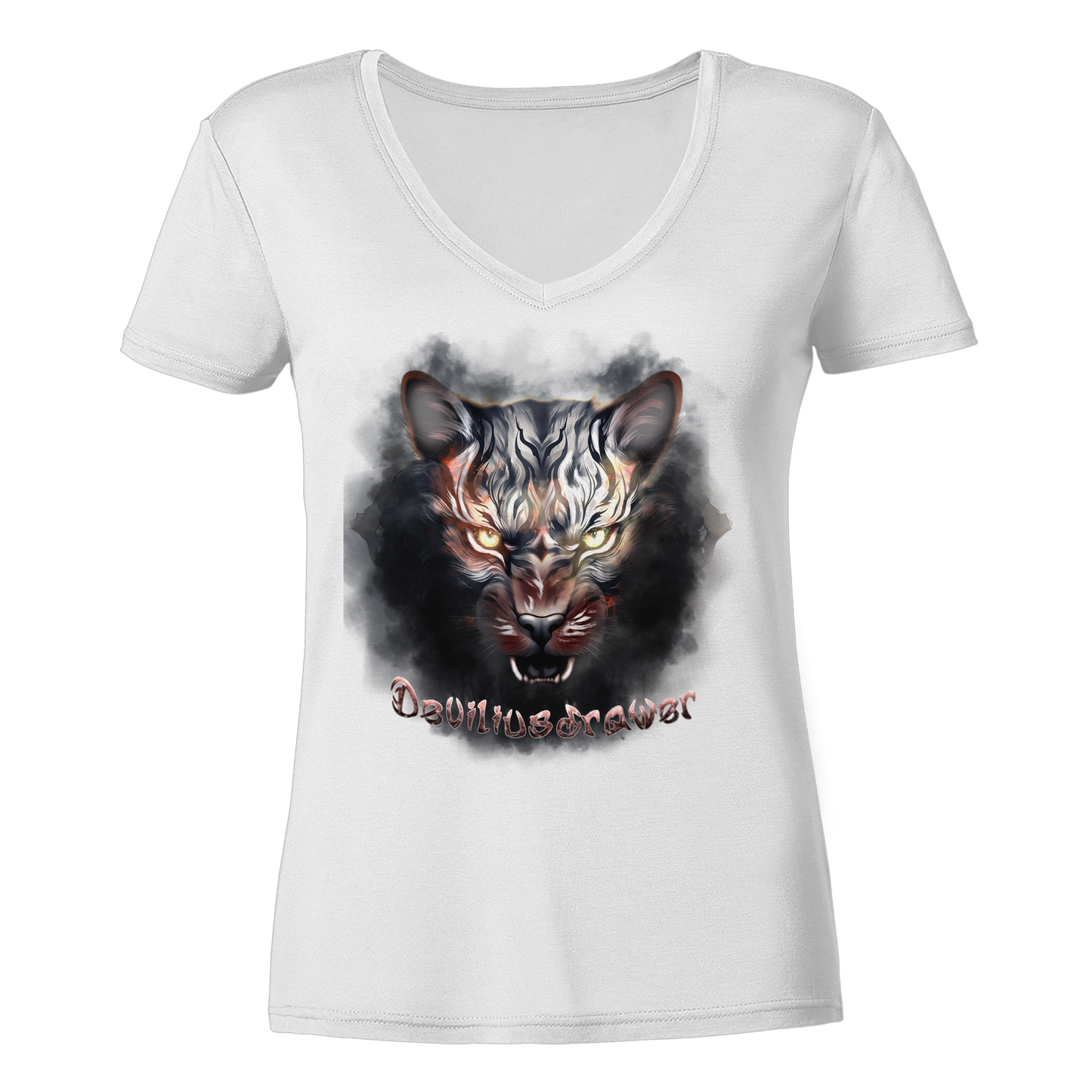 Deviliusdrawer Smoke Tiger - Ladies V-Neck Shirt