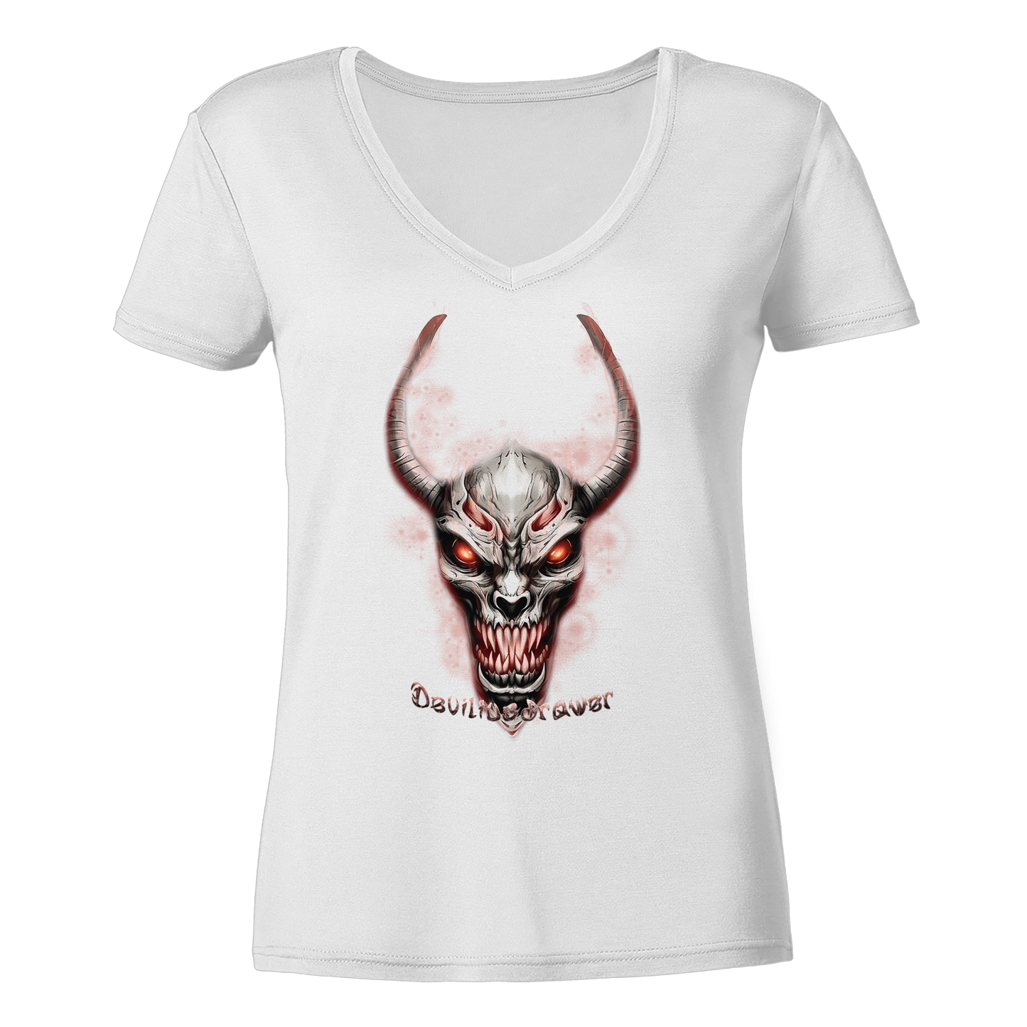 Deviliusdrawer Red Eyed Skeleton - Ladies V-Neck Shirt