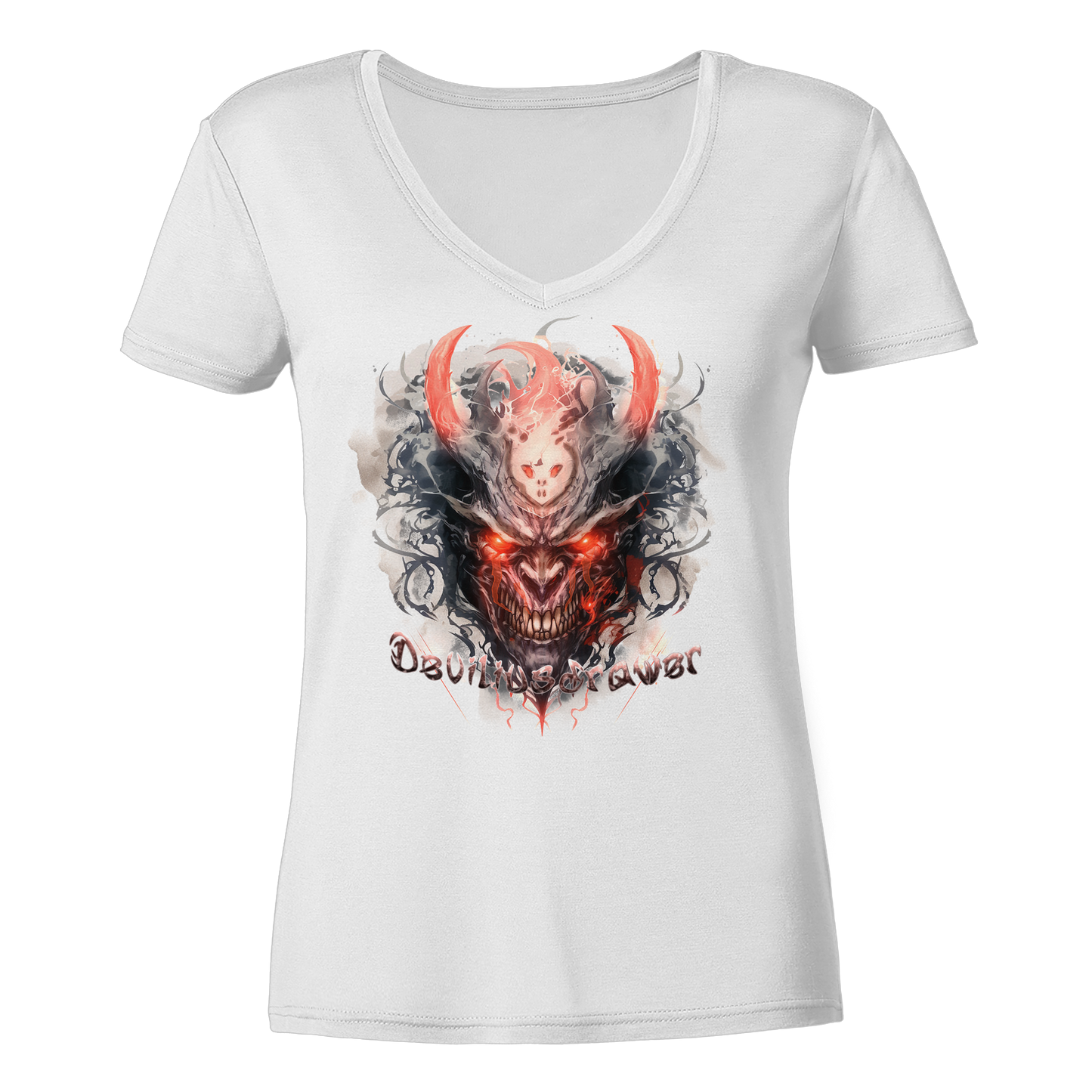 Deviliusdrawer Red Horn Devil - Ladies V-Neck Shirt