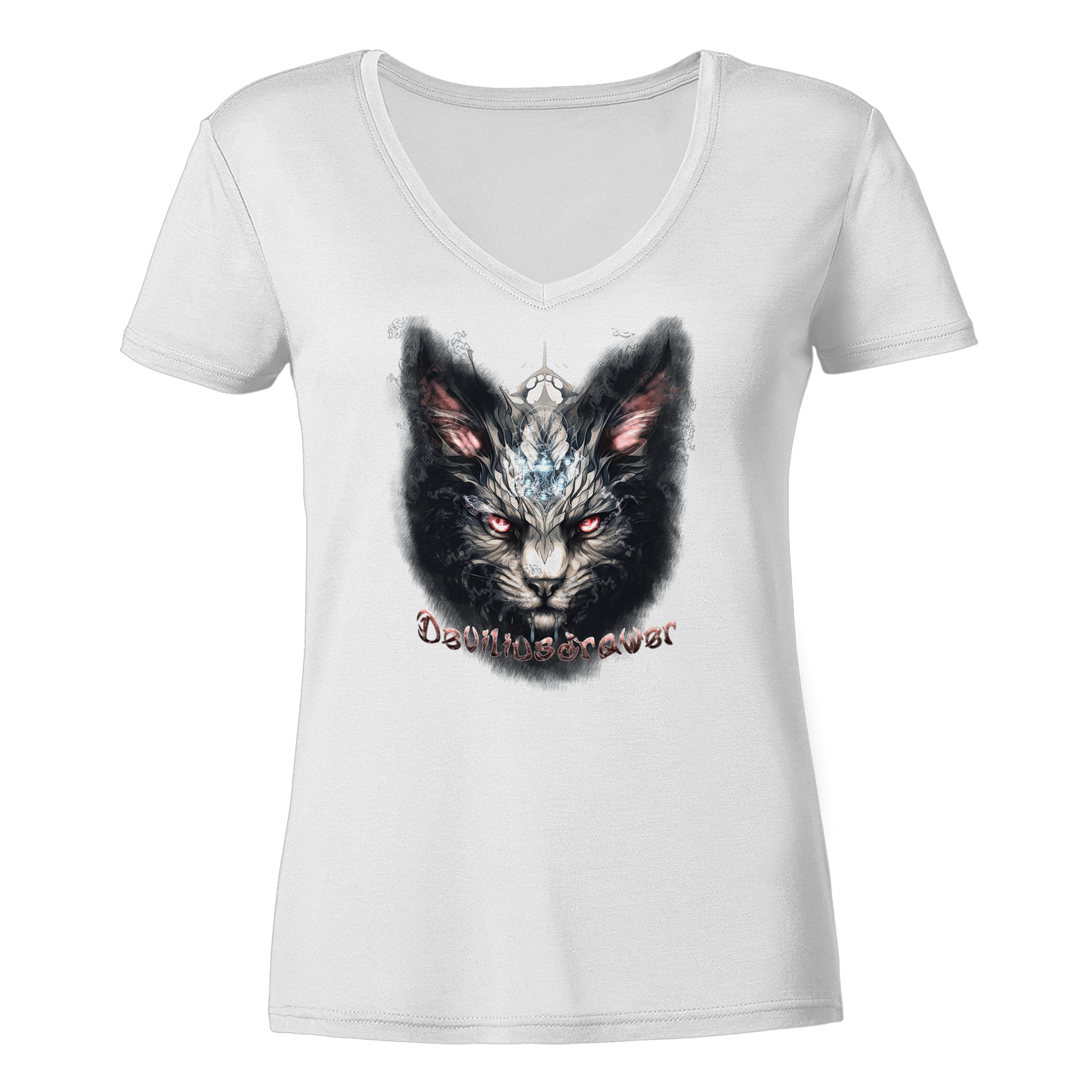 Deviliusdrawer Myshtical Redeyed Cat - Ladies V-Neck Shirt