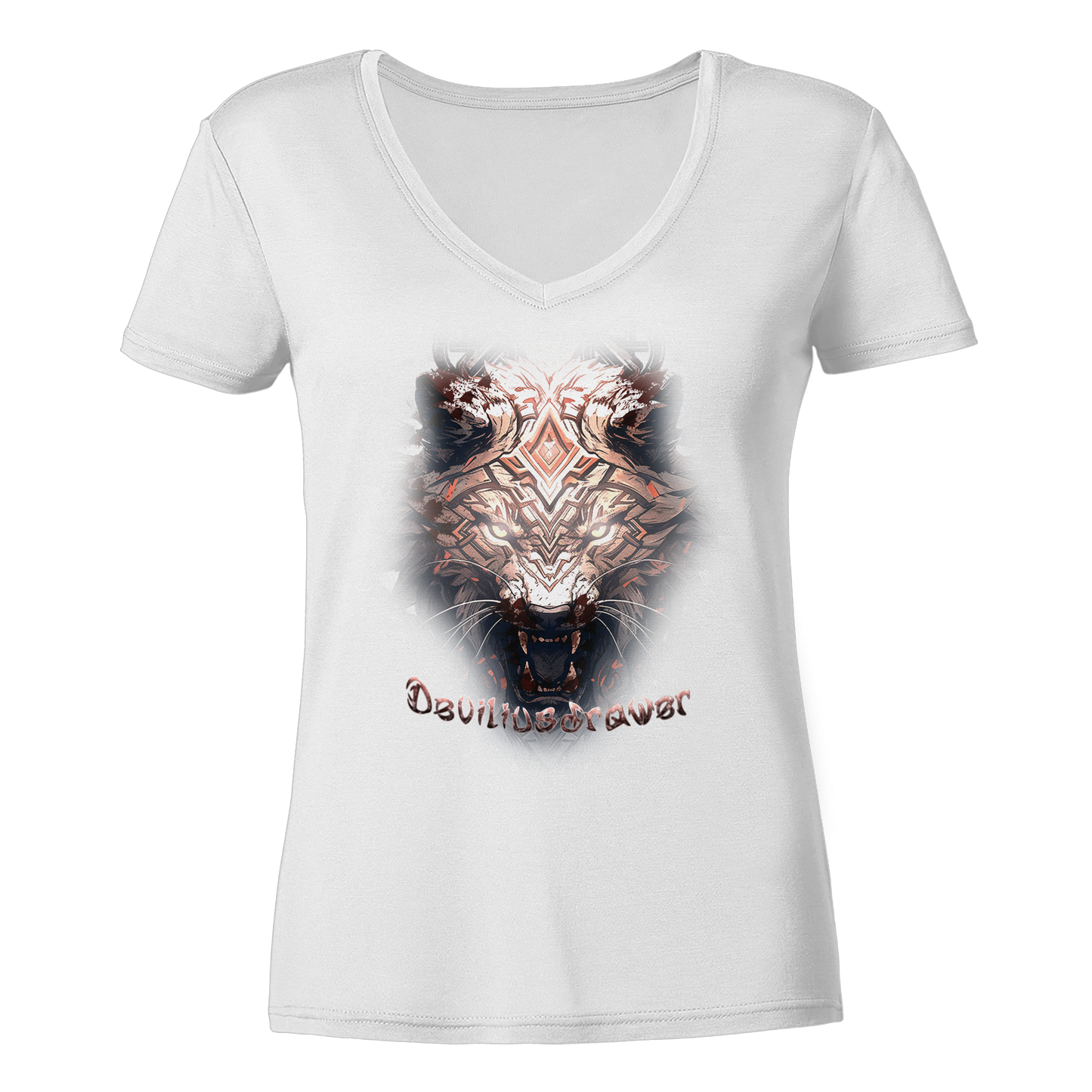 Deviliusdrawer Gold Metal Tiger - Ladies V-Neck Shirt