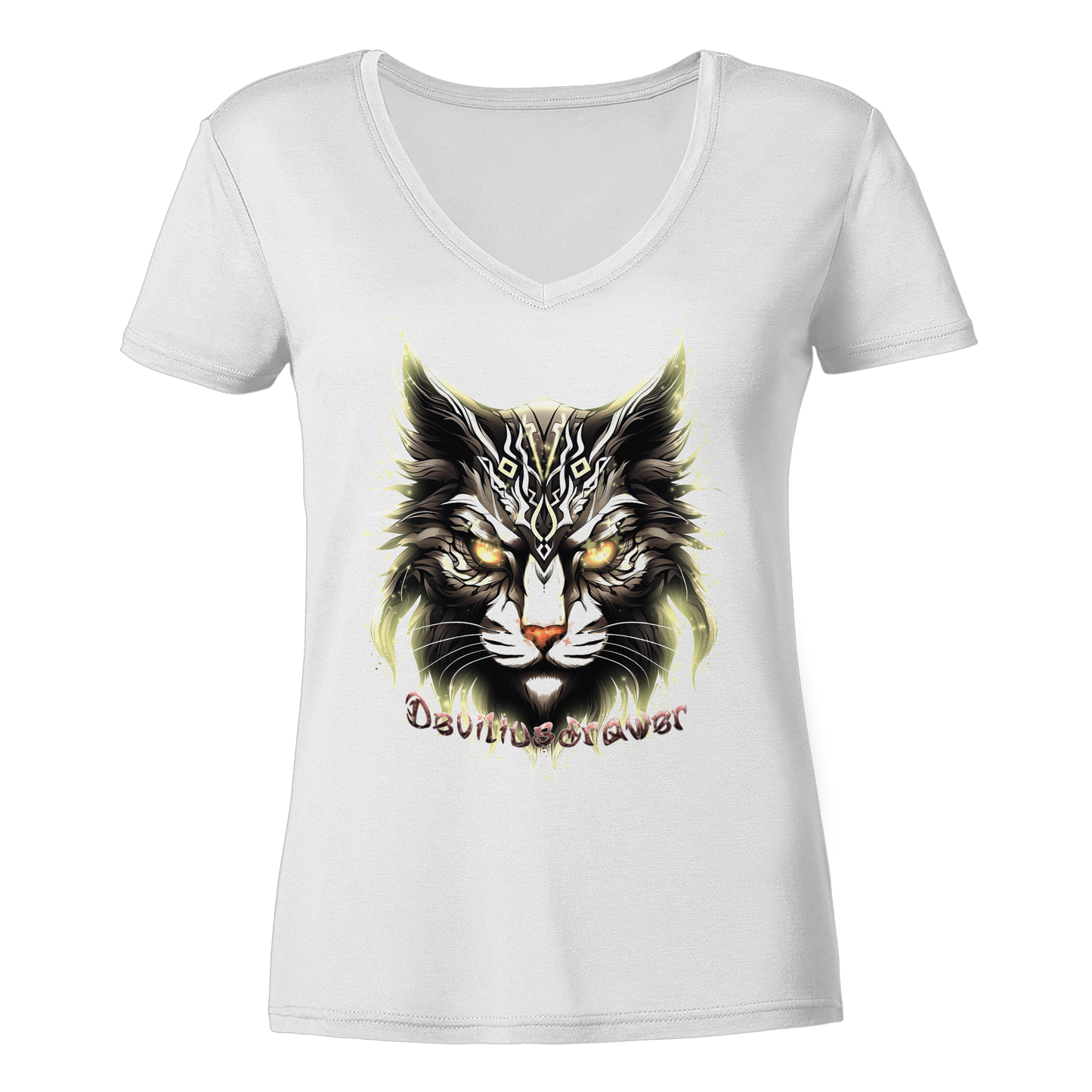 Deviliusdrawer Golden Cat - Ladies V-Neck Shirt