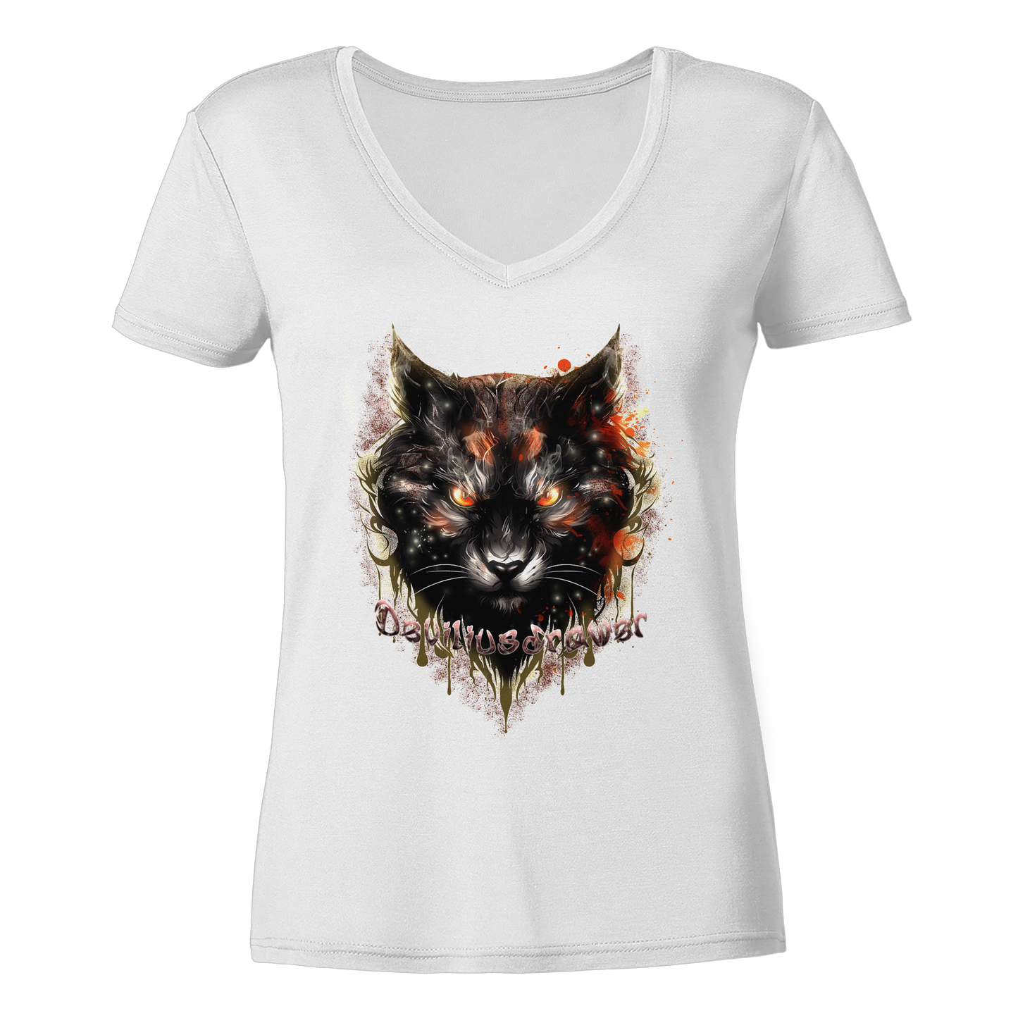 Deviliusdrawer Red Devil Cat - Ladies V-Neck Shirt