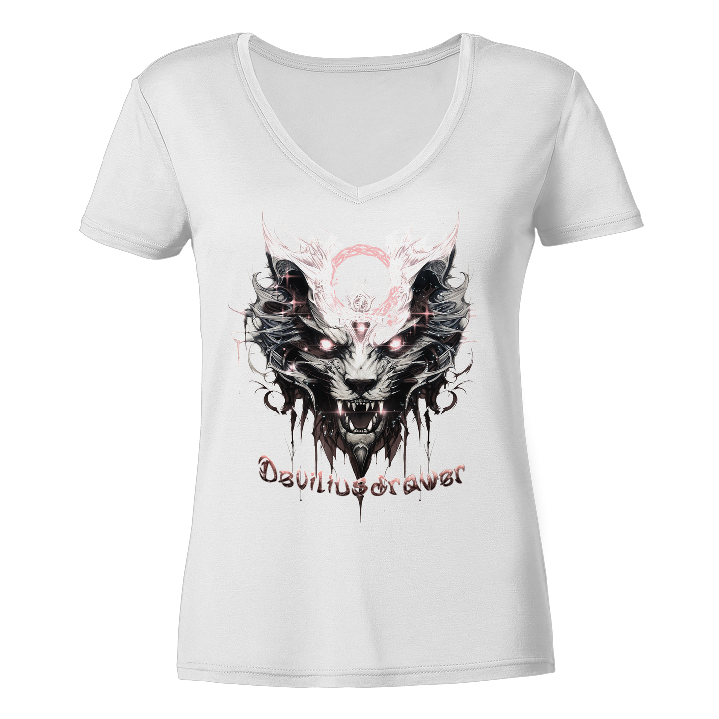 Deviliusdrawer Demonic Glow Cat - Ladies V-Neck Shirt