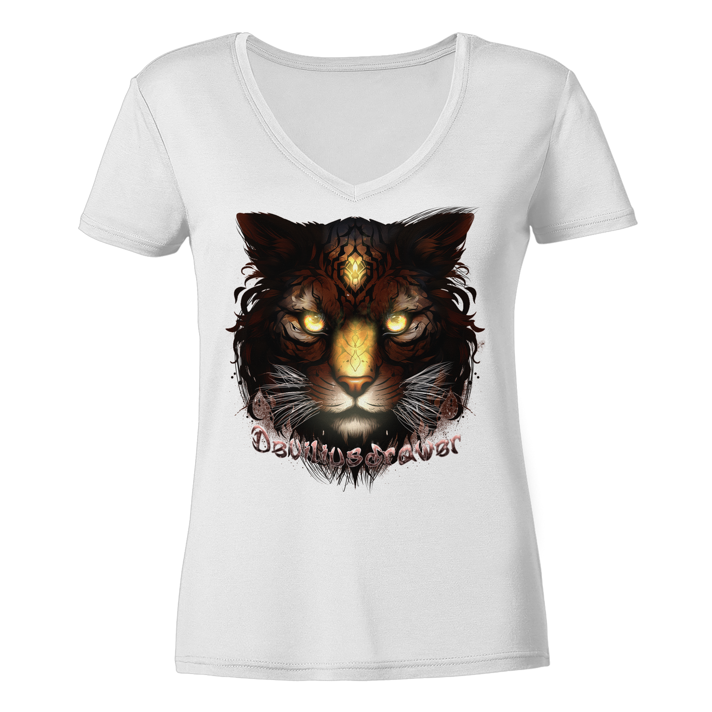Deviliusdrawer Gold Tigercat - Ladies V-Neck Shirt