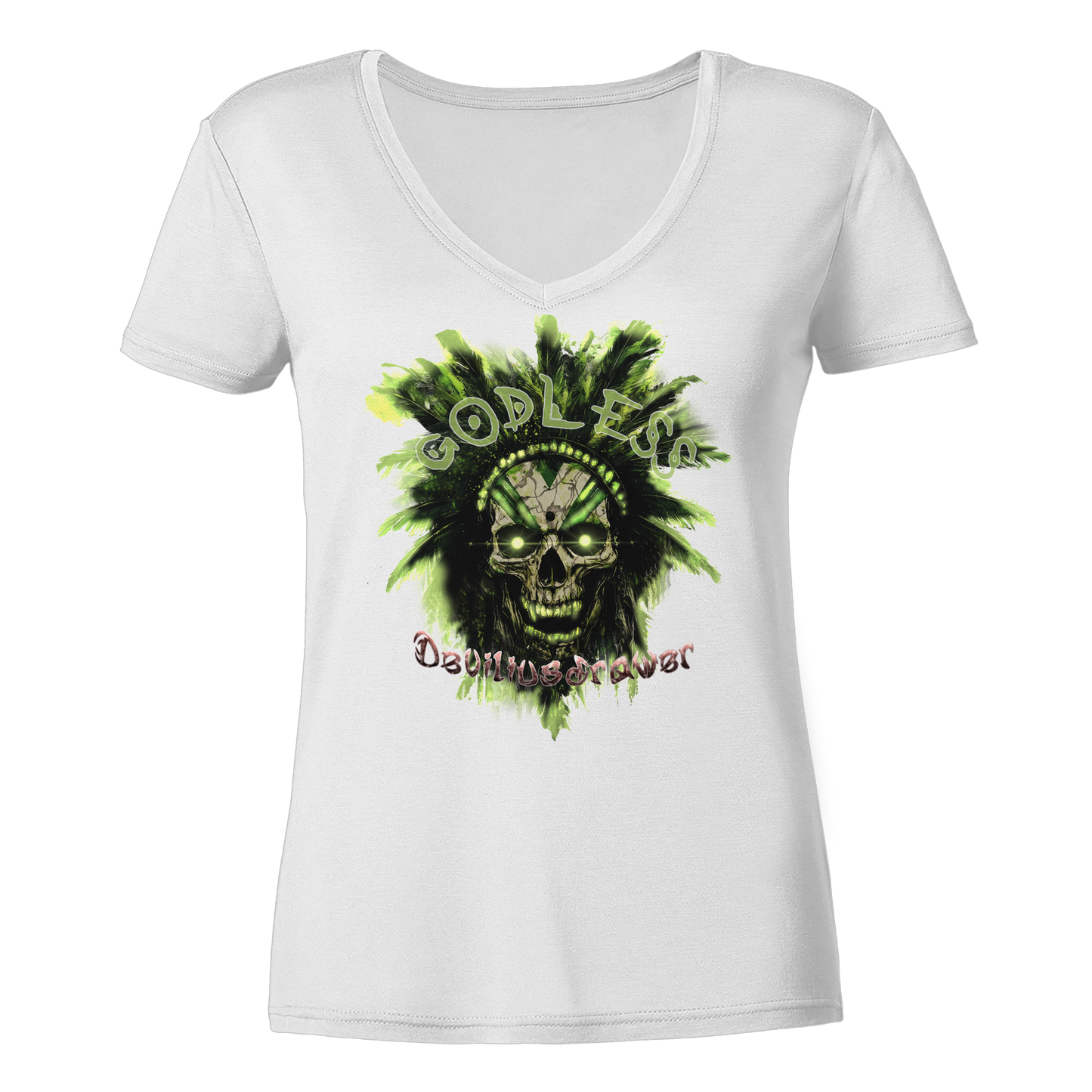 Deviliusdrawer Godless Skull - Ladies V-Neck Shirt