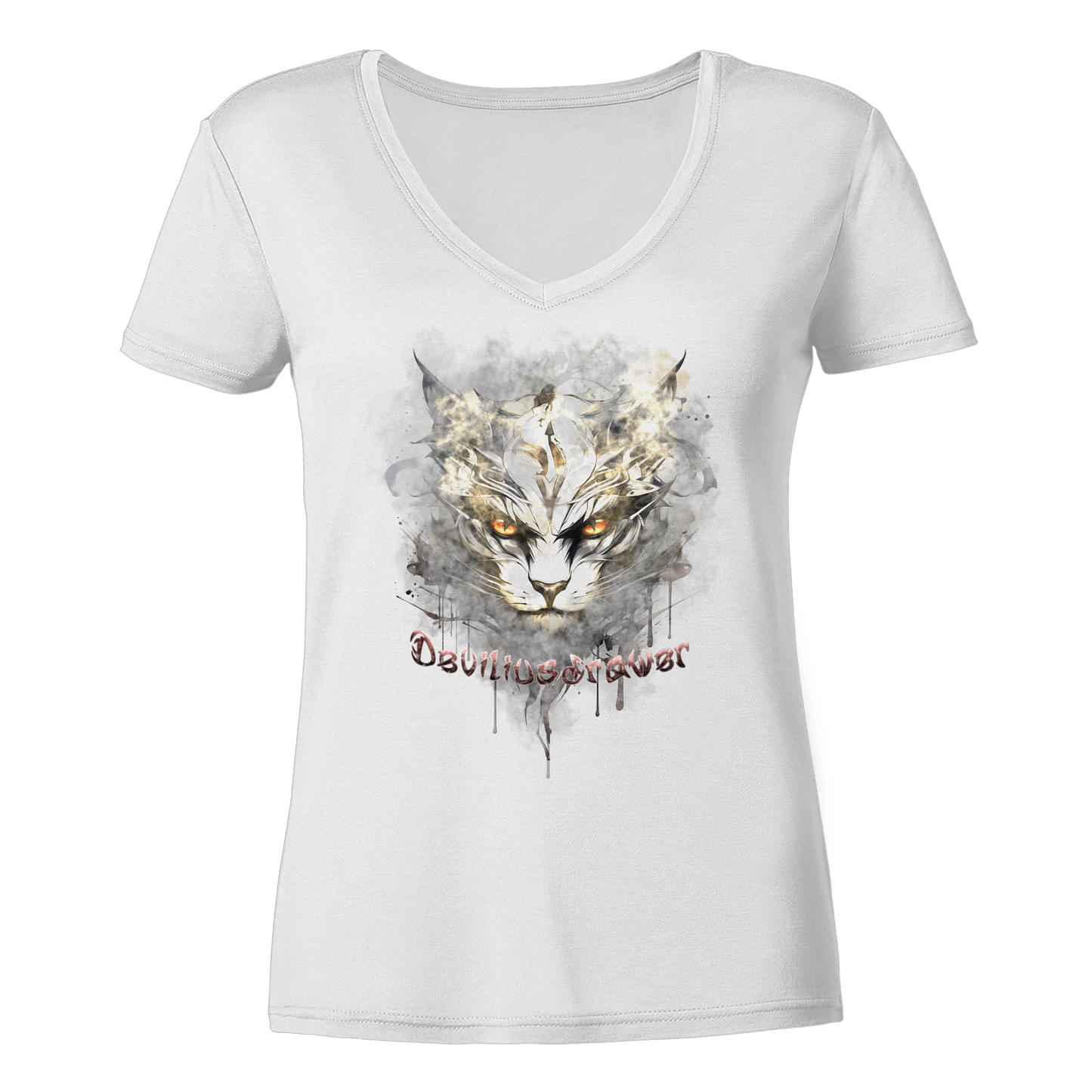 Deviliusdrawer White Catgod - Ladies V-Neck Shirt