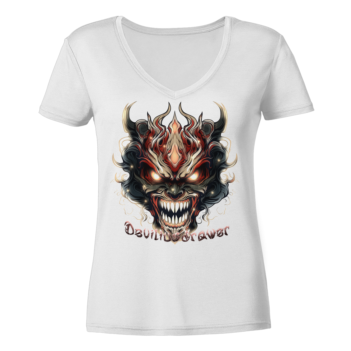 Deviliusdrawer Evil Vamp Mask - Ladies V-Neck Shirt