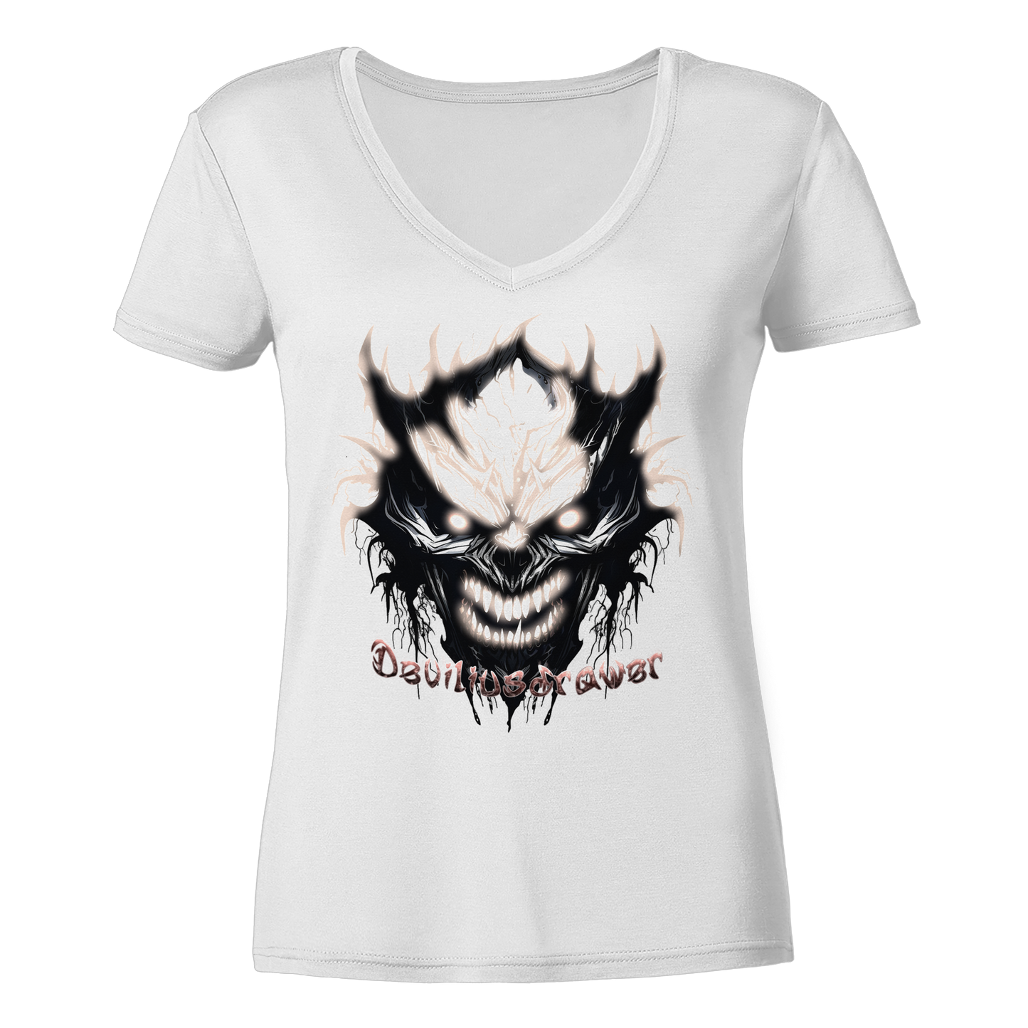Deviliusdrawer Crazy Glow Devil - Ladies V-Neck Shirt