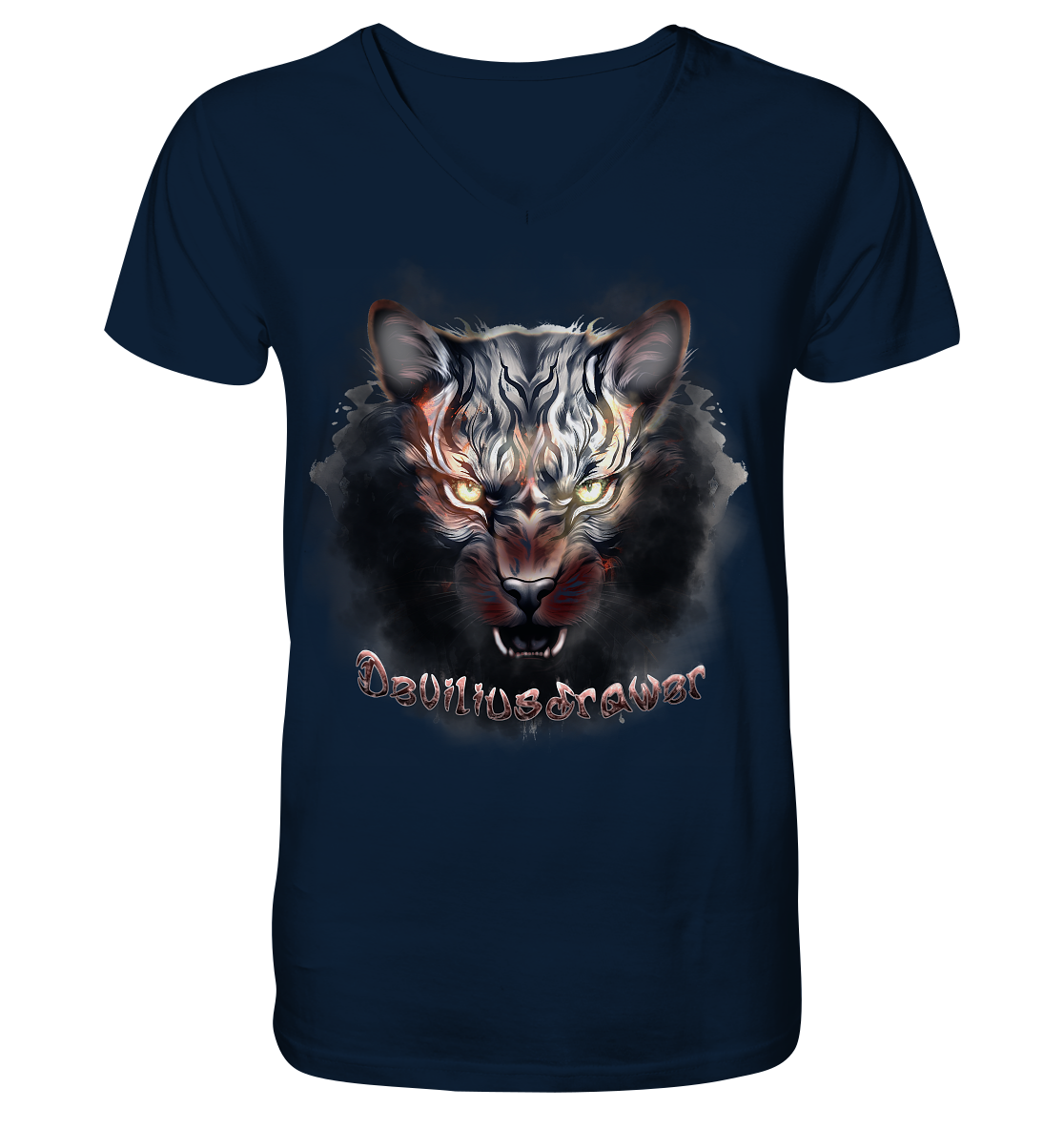 Deviliusdrawer Smoke Tiger - V-Neck Shirt