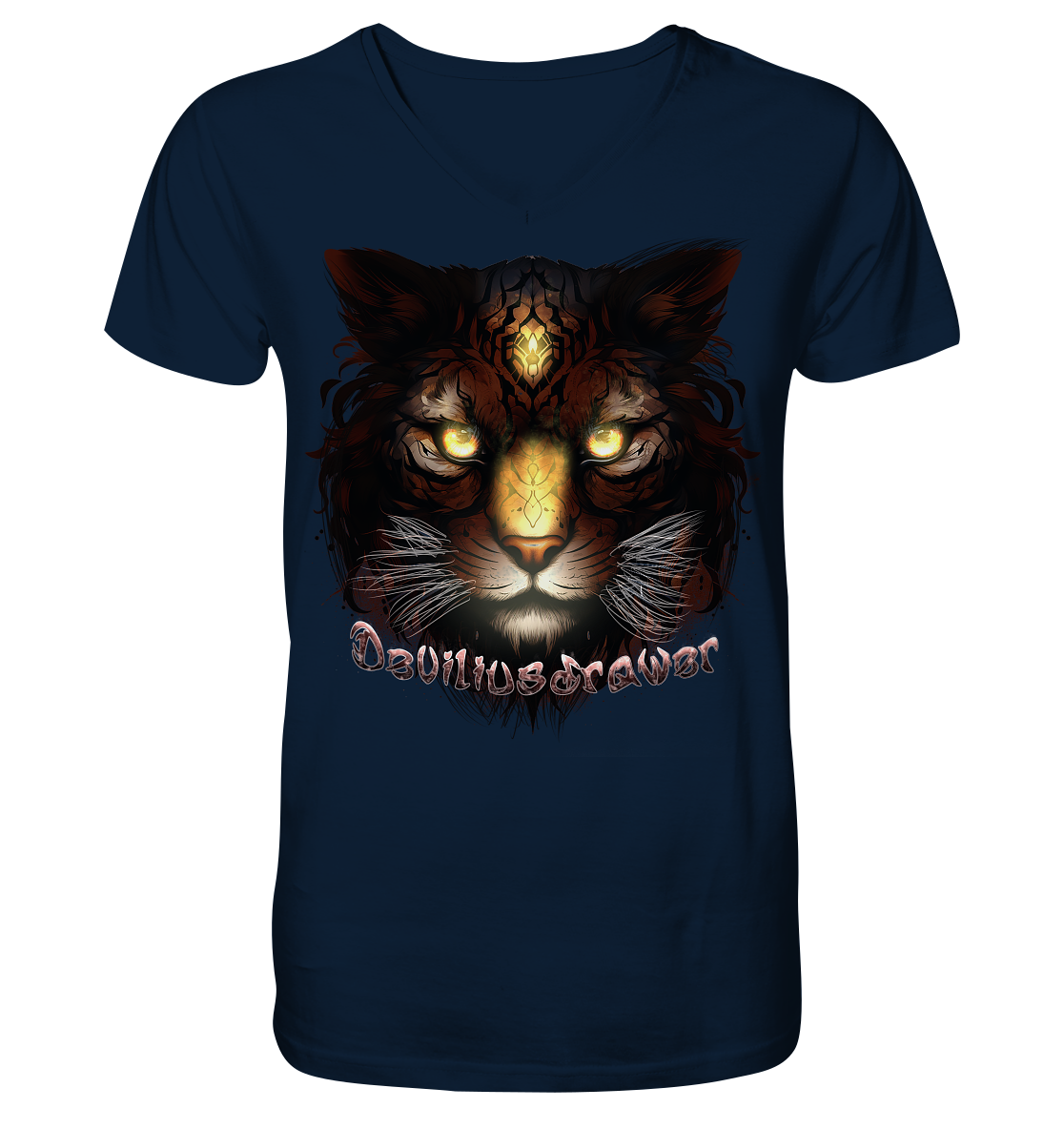 Deviliusdrawer Gold Tigercat - V-Neck Shirt