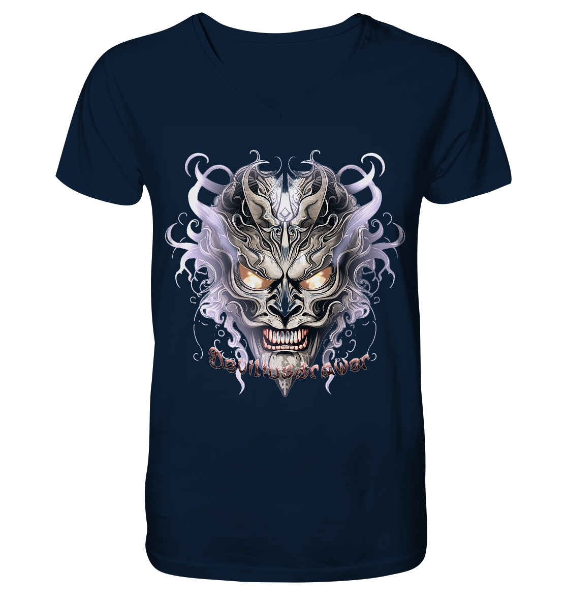 Deviliusdrawer Demon Mask Violet - V-Neck Shirt