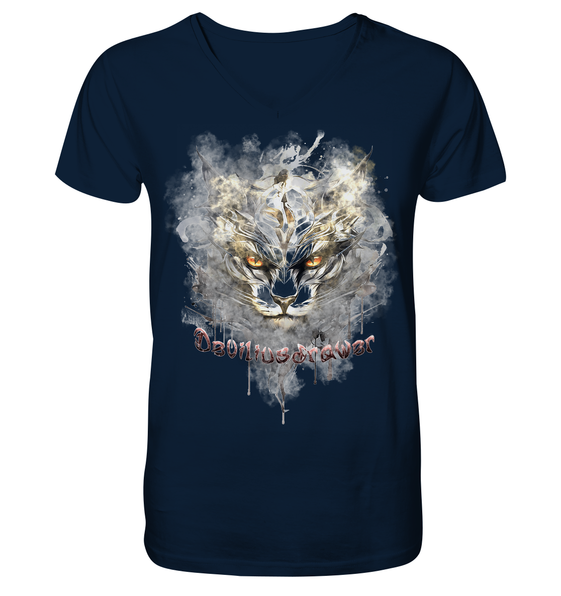 Deviliusdrawer White Catgod - V-Neck Shirt