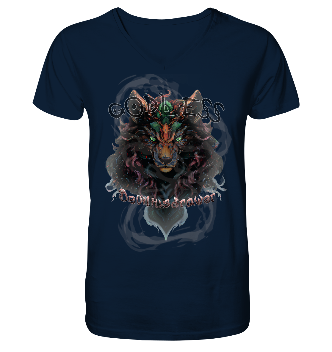 Deviliusdrawer Godless Wolf - V-Neck Shirt