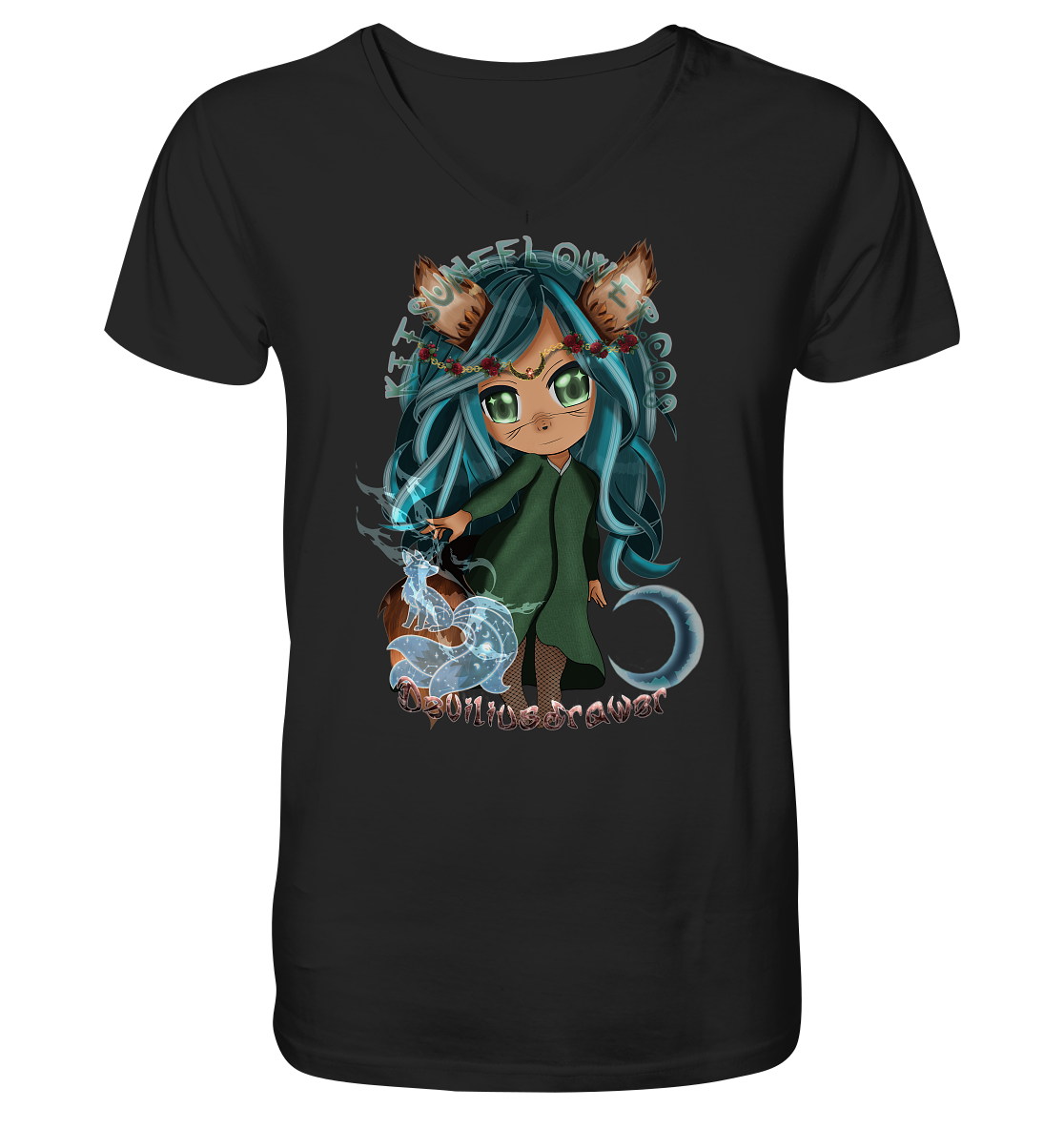 Deviliusdrawer Kitsuneflower - V-Neck Shirt