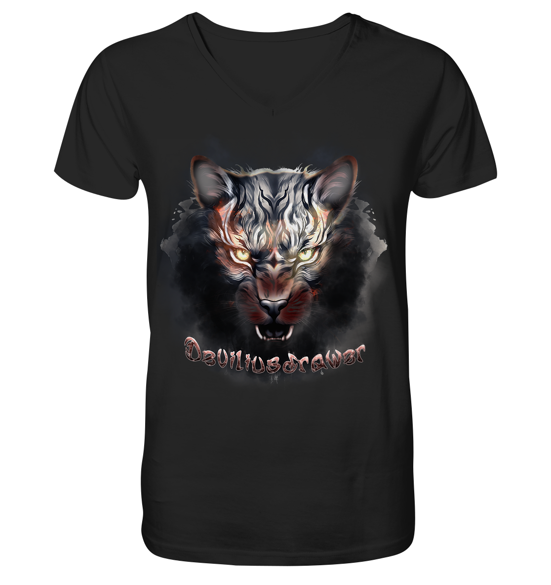 Deviliusdrawer Smoke Tiger - V-Neck Shirt