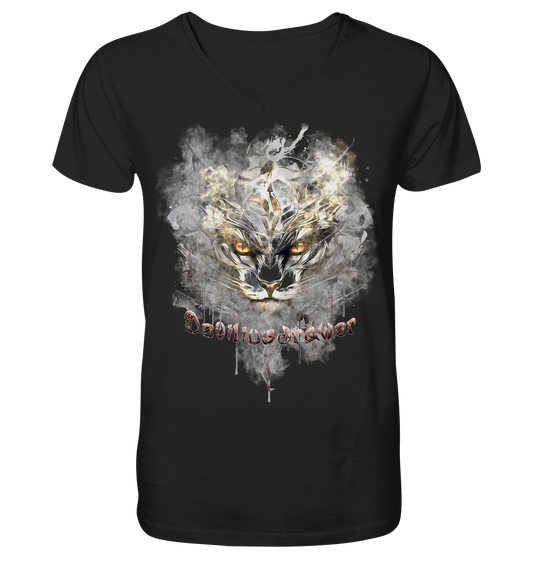 Deviliusdrawer White Catgod - V-Neck Shirt
