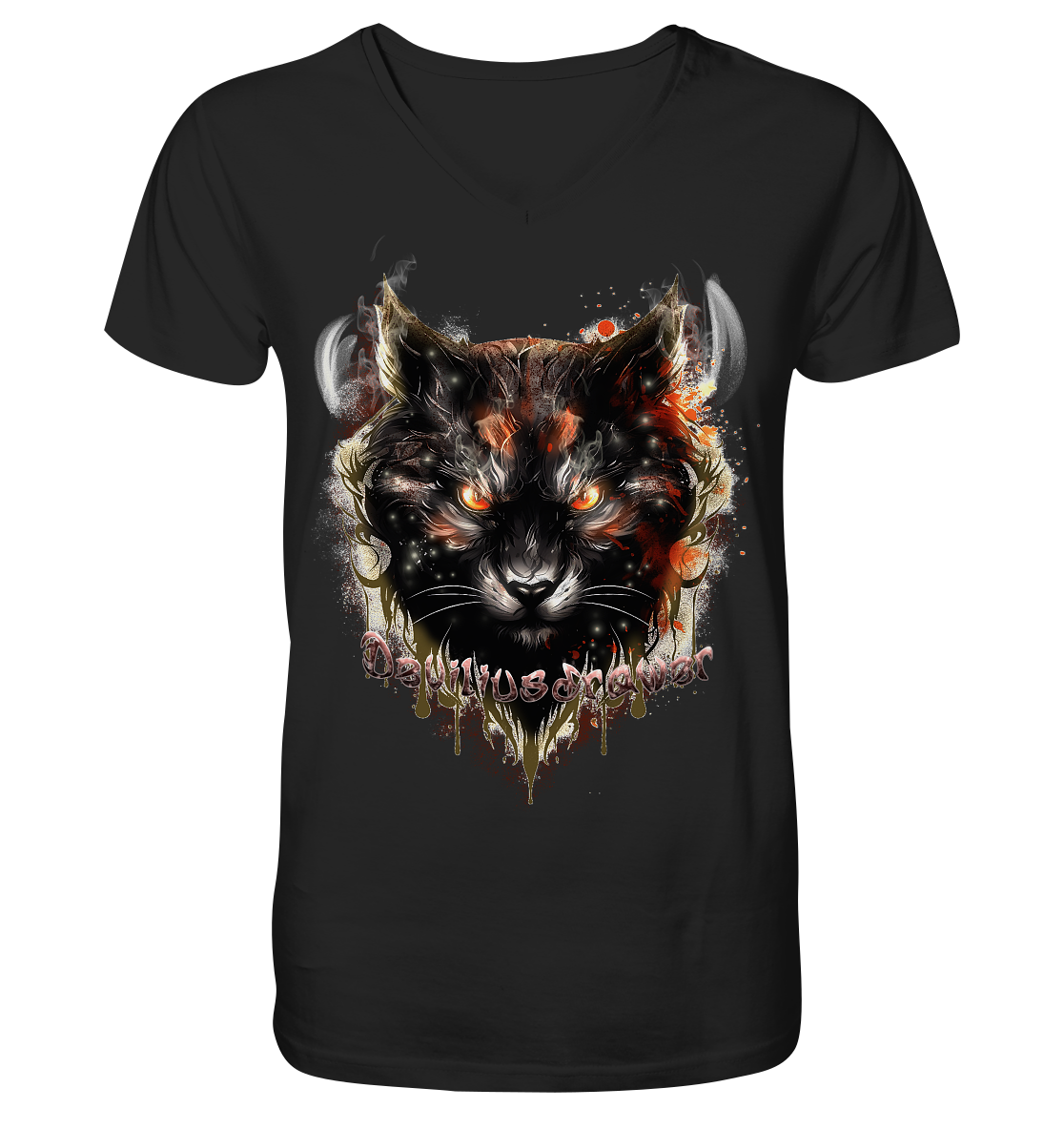 Deviliusdrawer Red Devil Cat - V-Neck Shirt