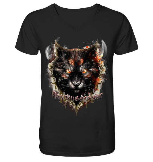 Deviliusdrawer Red Devil Cat - V-Neck Shirt