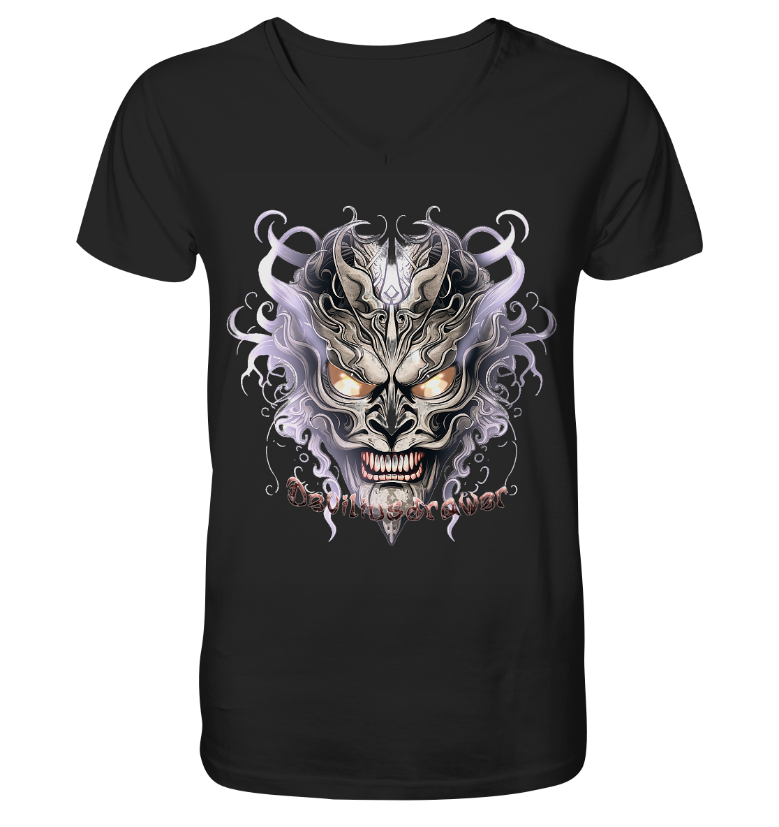 Deviliusdrawer Demon Mask Violet - V-Neck Shirt