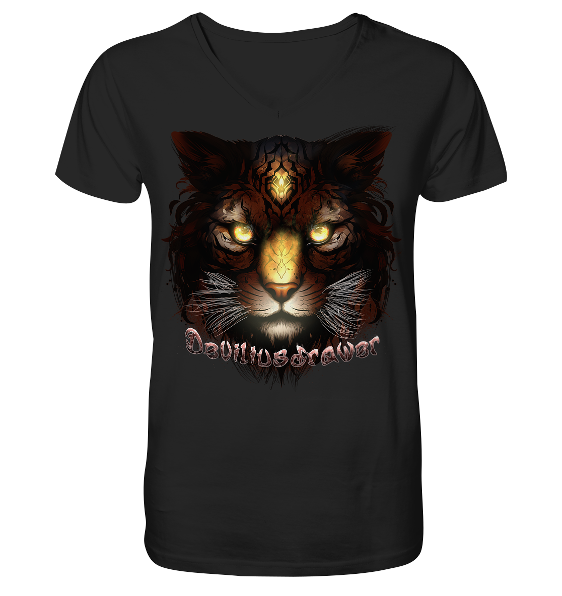 Deviliusdrawer Gold Tigercat - V-Neck Shirt