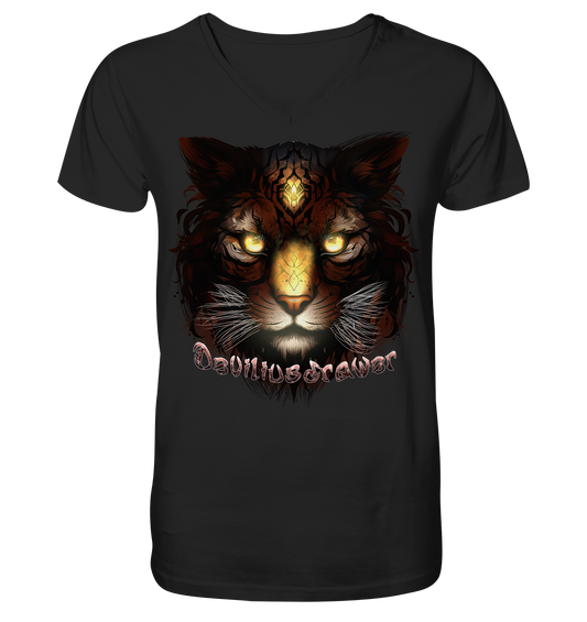 Deviliusdrawer Gold Tigercat - V-Neck Shirt