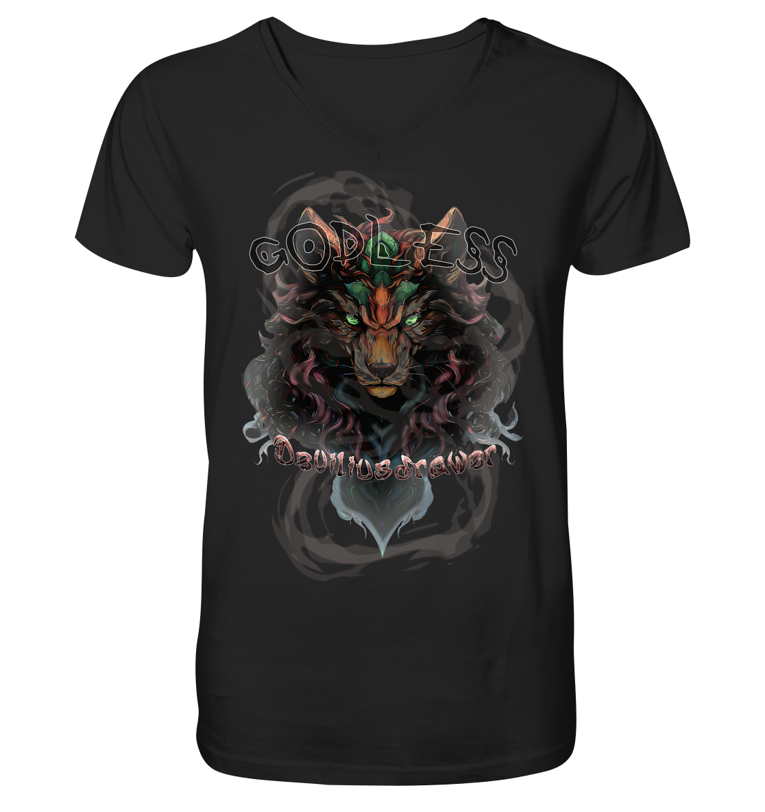 Deviliusdrawer Godless Wolf - V-Neck Shirt