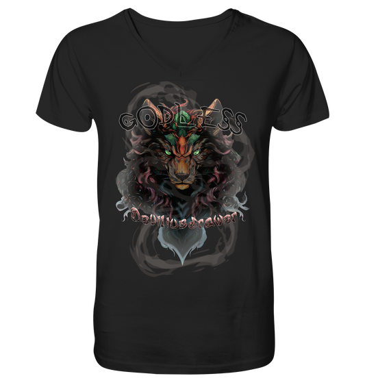 Deviliusdrawer Godless Wolf - V-Neck Shirt