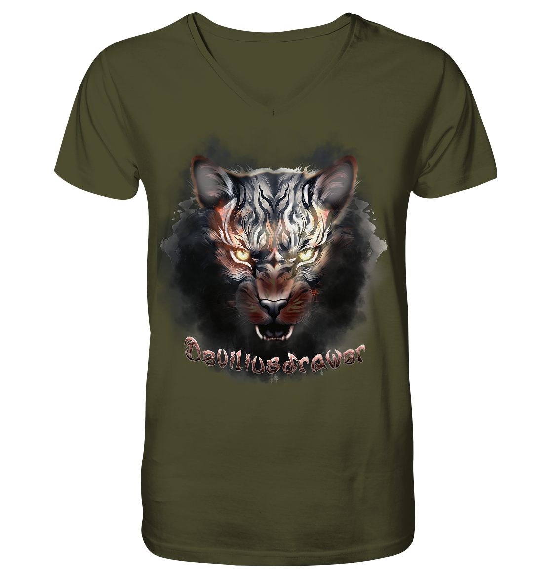 Deviliusdrawer Smoke Tiger - V-Neck Shirt