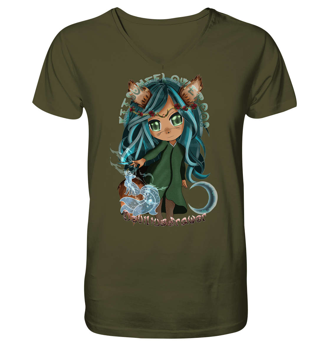 Deviliusdrawer Kitsuneflower - V-Neck Shirt