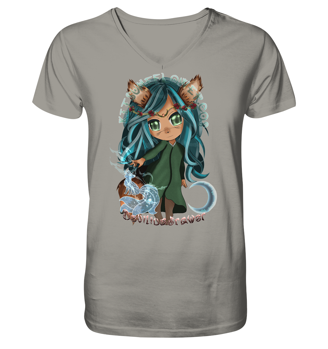 Deviliusdrawer Kitsuneflower - V-Neck Shirt