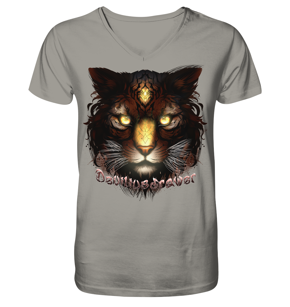 Deviliusdrawer Gold Tigercat - V-Neck Shirt