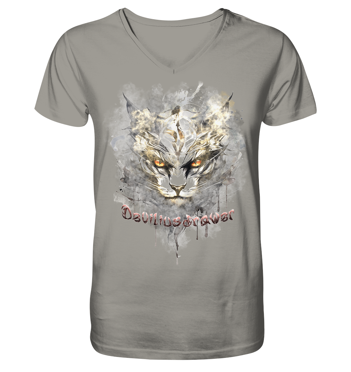 Deviliusdrawer White Catgod - V-Neck Shirt