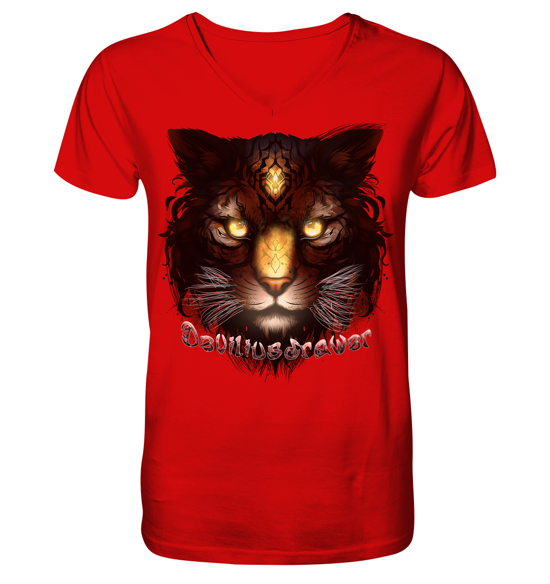 Deviliusdrawer Gold Tigercat - V-Neck Shirt