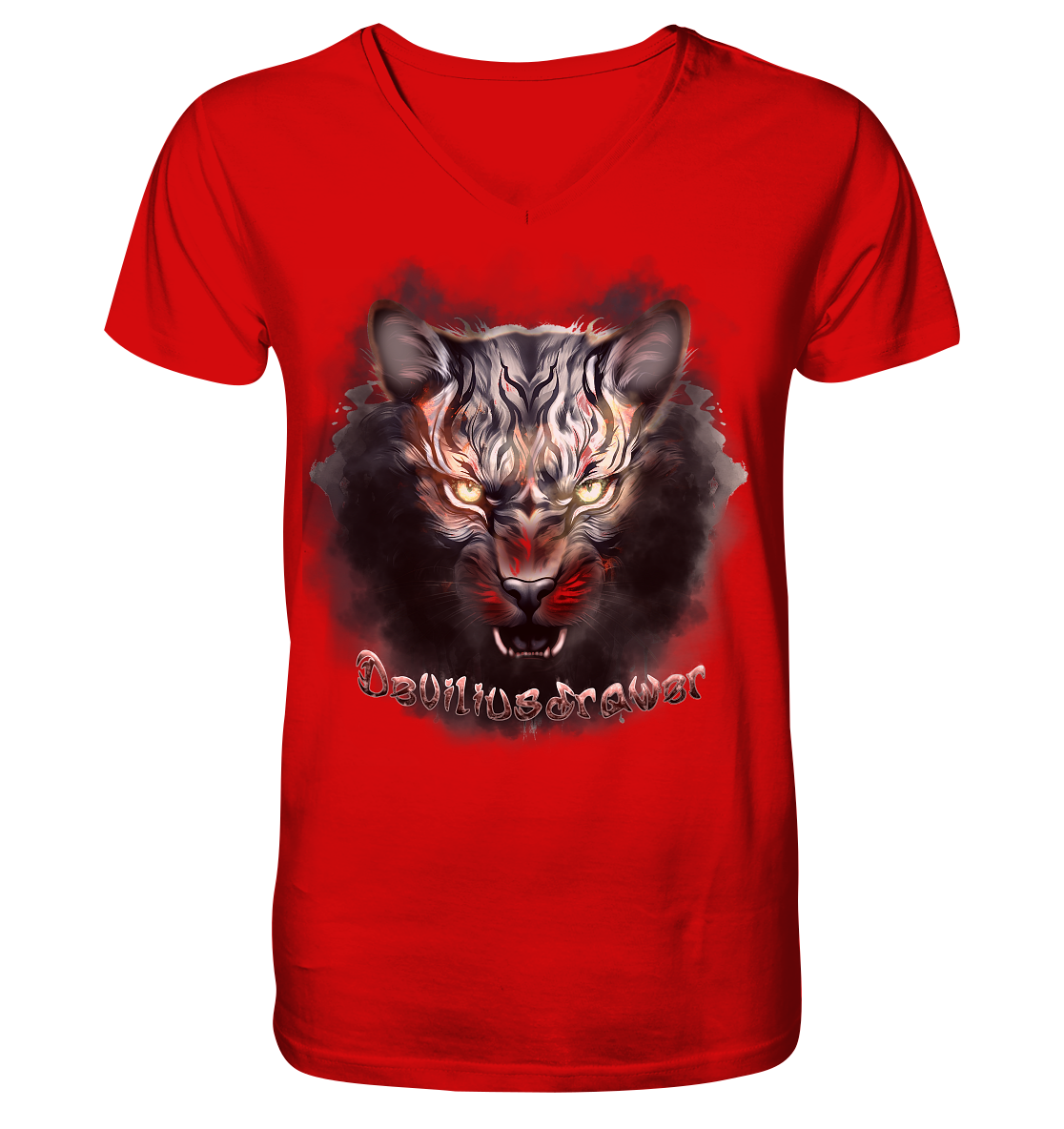 Deviliusdrawer Smoke Tiger - V-Neck Shirt