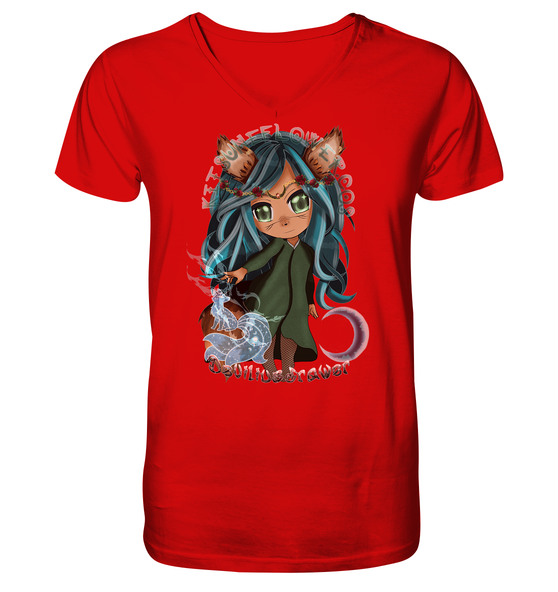 Deviliusdrawer Kitsuneflower - V-Neck Shirt