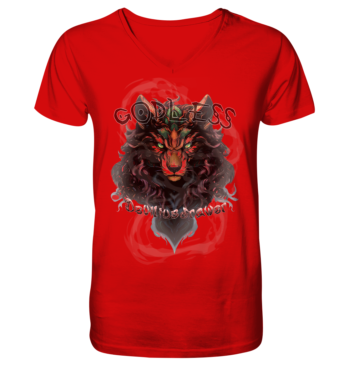 Deviliusdrawer Godless Wolf - V-Neck Shirt