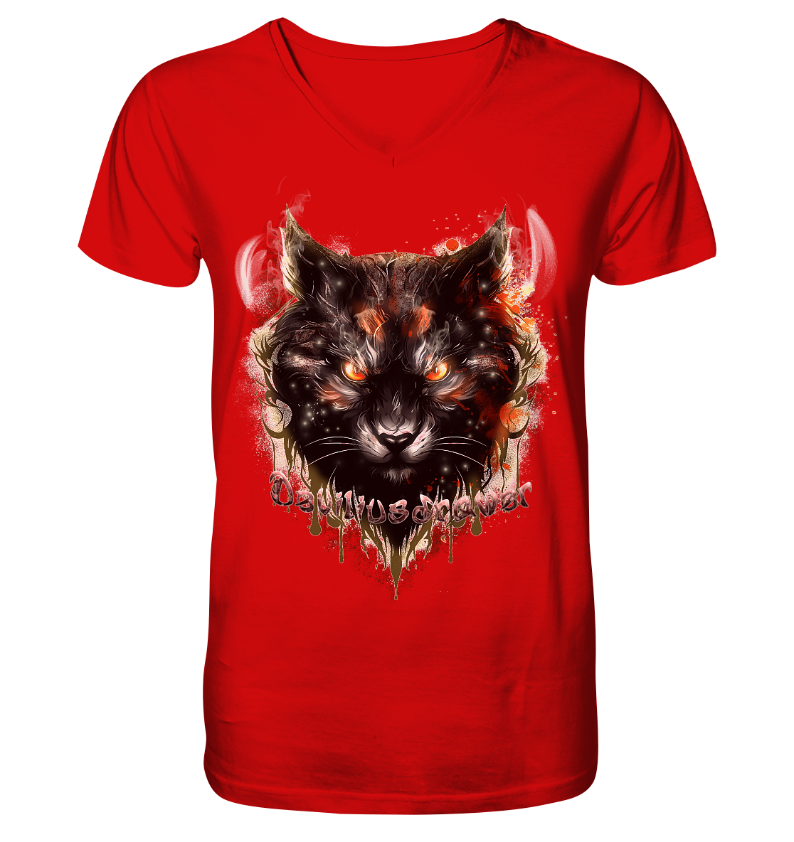 Deviliusdrawer Red Devil Cat - V-Neck Shirt