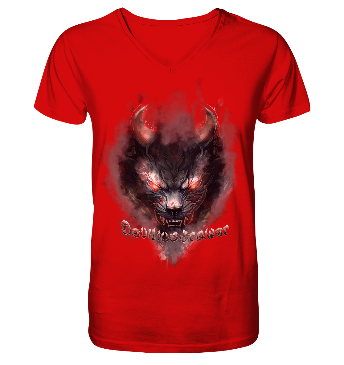 Deviliusdrawer Red Smoked Cat - V-Neck Shirt