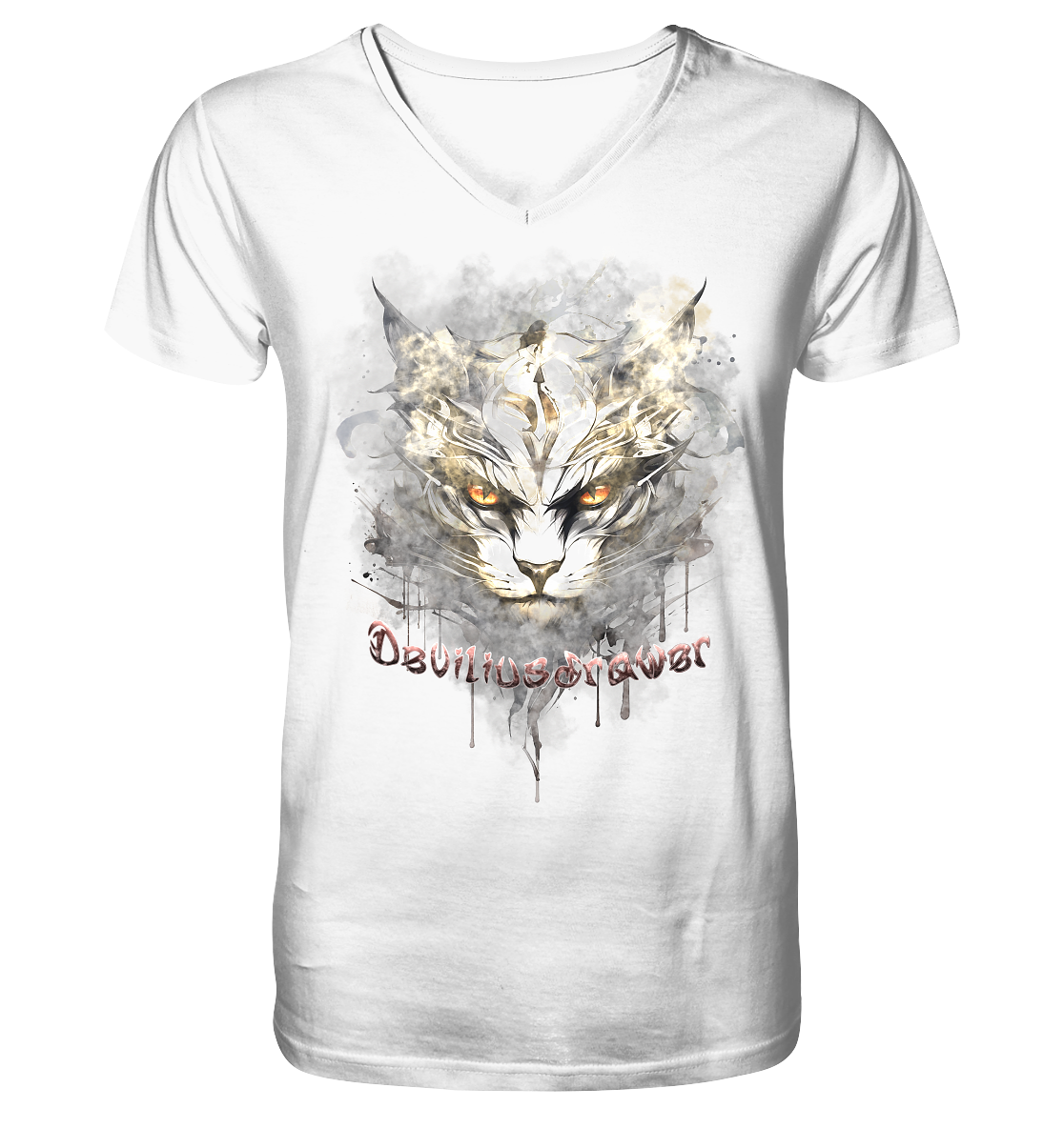 Deviliusdrawer White Catgod - V-Neck Shirt