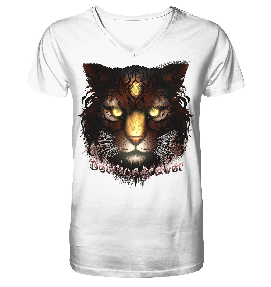 Deviliusdrawer Gold Tigercat - V-Neck Shirt