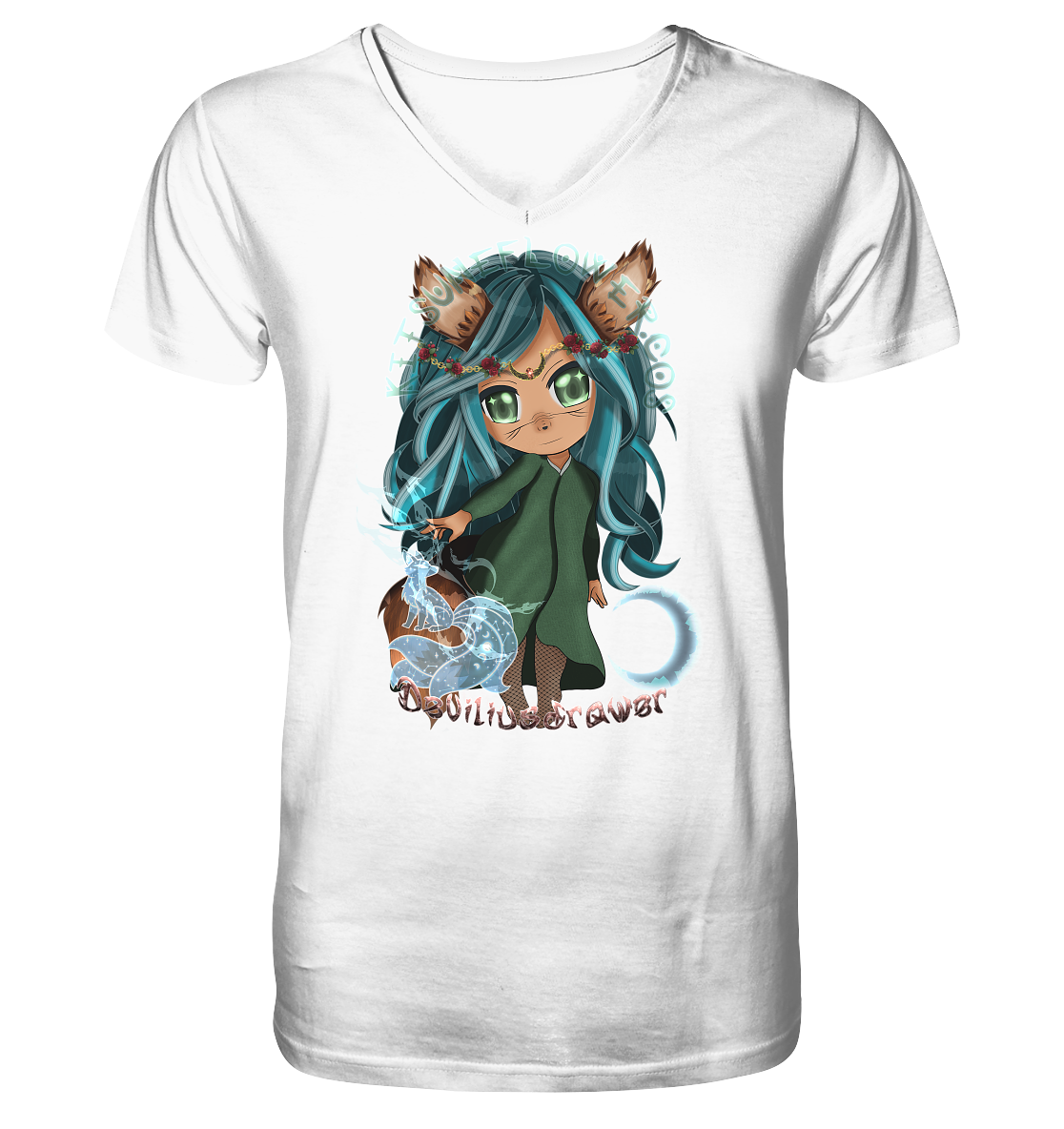 Deviliusdrawer Kitsuneflower - V-Neck Shirt