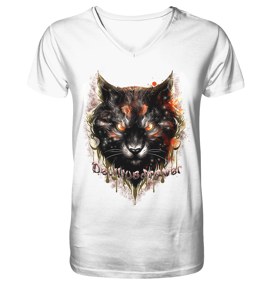 Deviliusdrawer Red Devil Cat - V-Neck Shirt