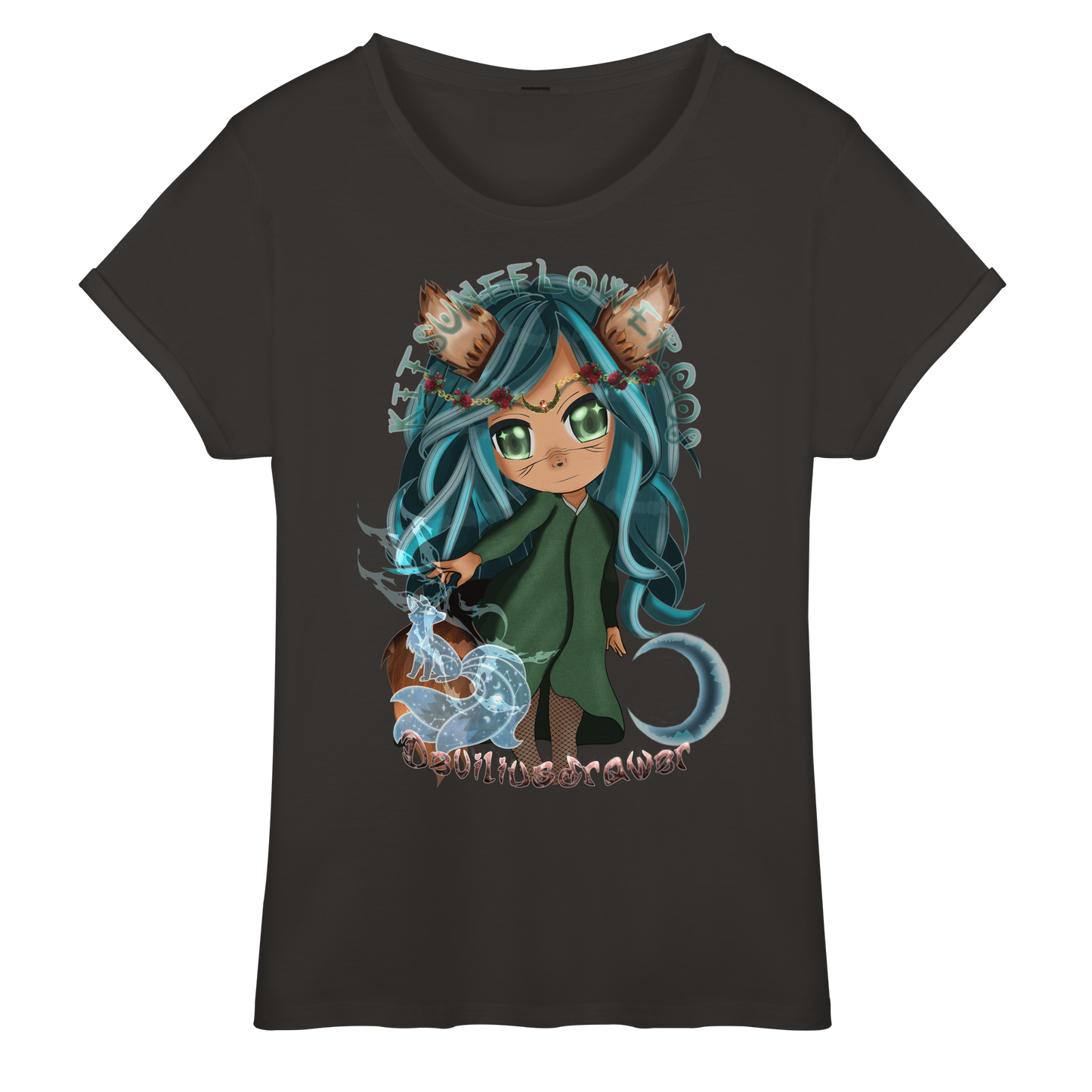 Deviliusdrawer Kitsuneflower - Womens Roll-Up T-Shirt