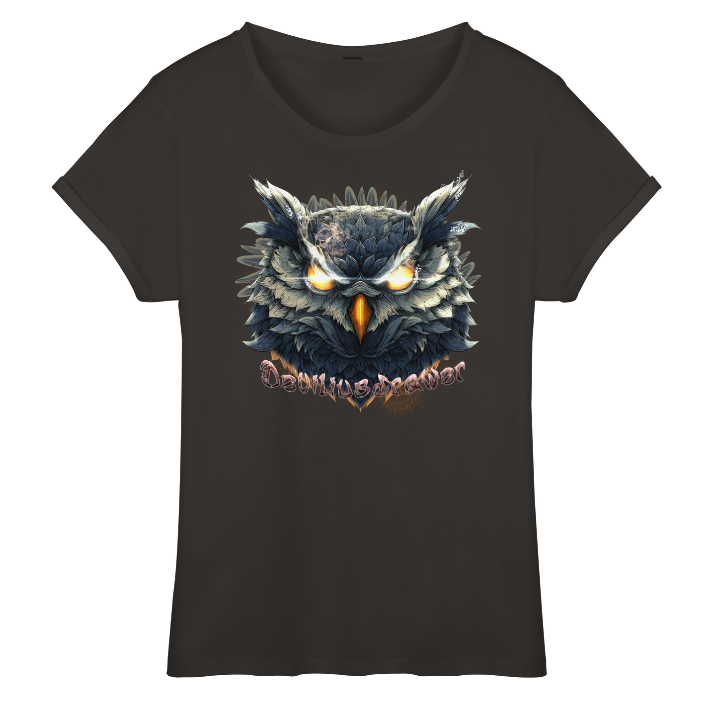 Deviliusdrawer Dark Fire Owl - Womens Roll-Up T-Shirt