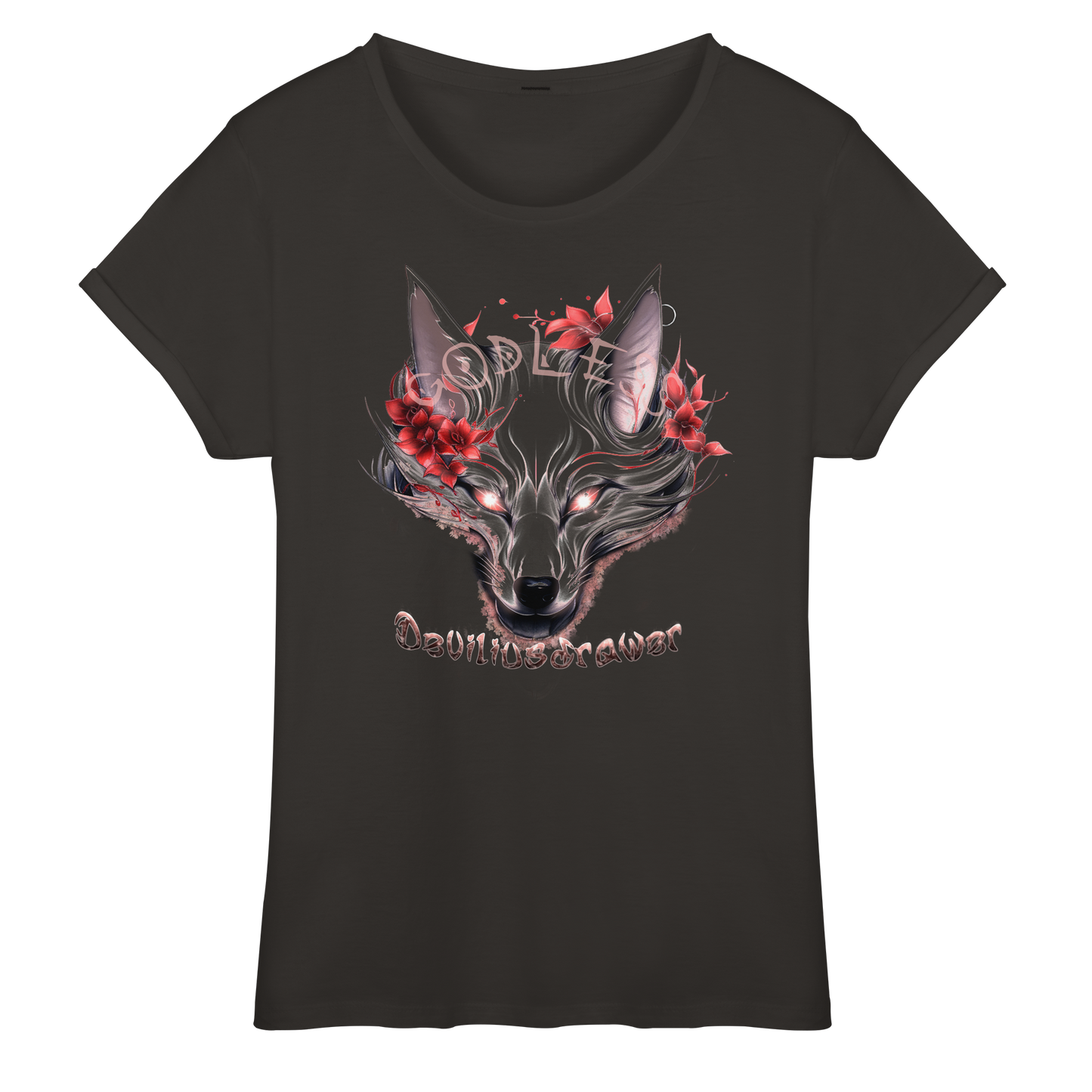 Deviliusdrawer Kitsune Wolf - Womens Roll-Up T-Shirt